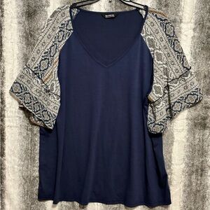 BloomChic Boho Patchwork Navy Blue Top size 2X
